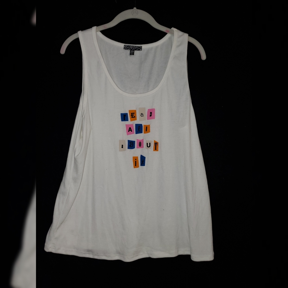 Dolls Kill White Tank Top with Colorful Letter Graphic
